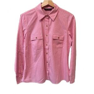 Ladies Medium Pink and white gingham style button down shirt Valentines Day !